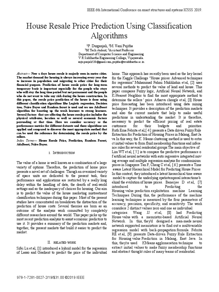 House Resale Price Prediction Using Classification Algorithms | PDF ...