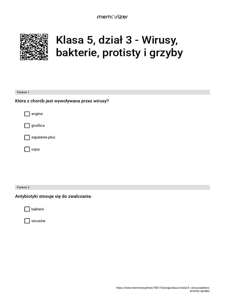 Wirusy Bakterie Protisty I Grzyby Klasa 5 Klasa 5, dział 3 - Wirusy, bakterie, protisty i grzyby - ROZWIĄŻ | PDF