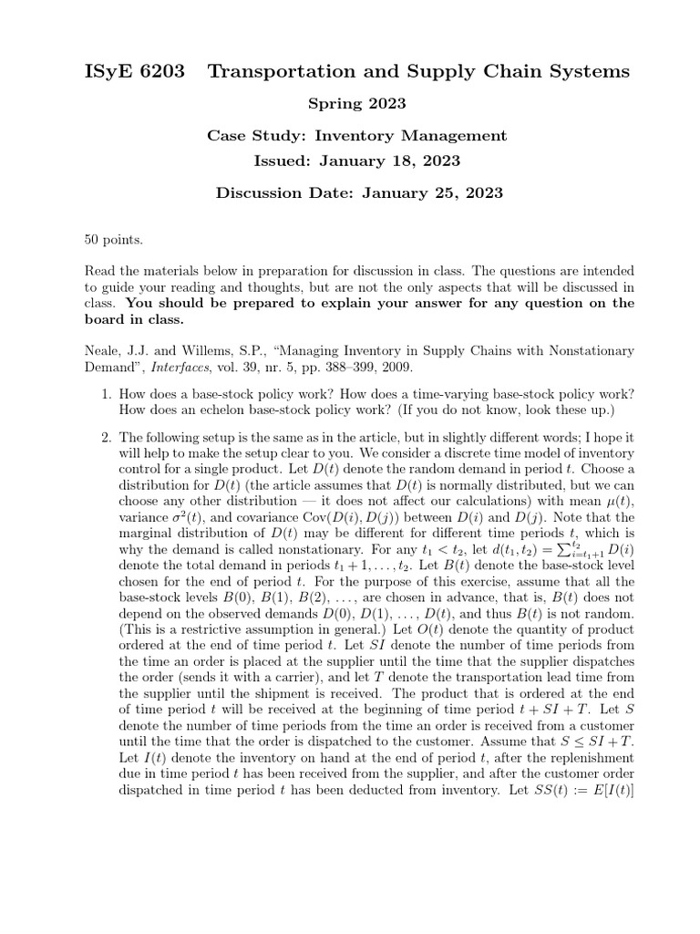 Inventory Management Case | PDF | Statistics | Applied Mathematics