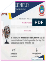 Certificate For MR - Madhav Unnithan For - INTERNATIONAL QUIZ ON ENGLI...