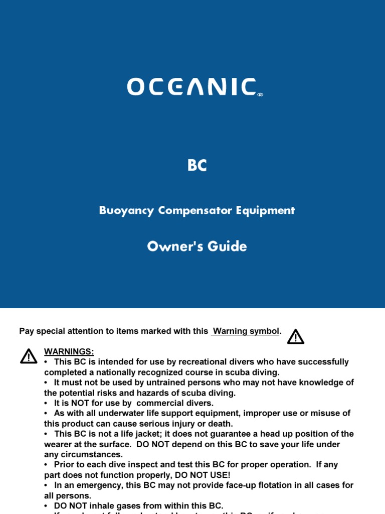OCEANIC - BC Owners Guide | PDF | Scuba Diving | Backpack