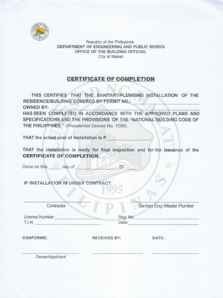 Plumbing Certificate PDF