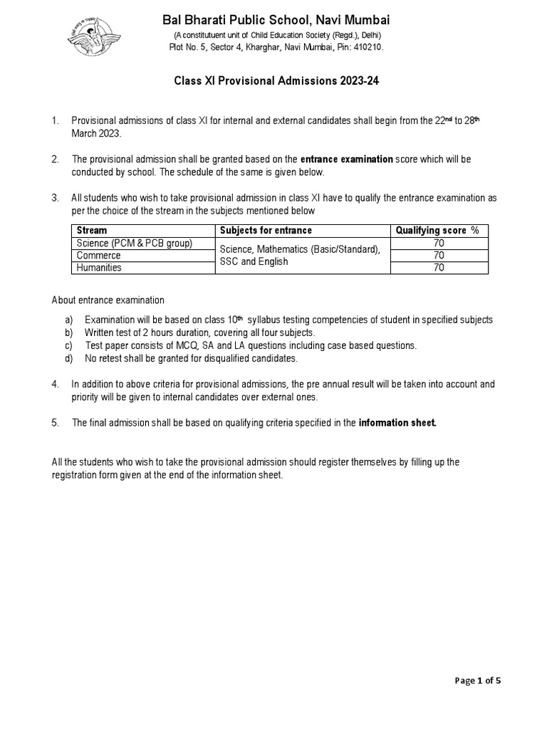 Revised Notification of Provisional Admissions Class 11 2023 24