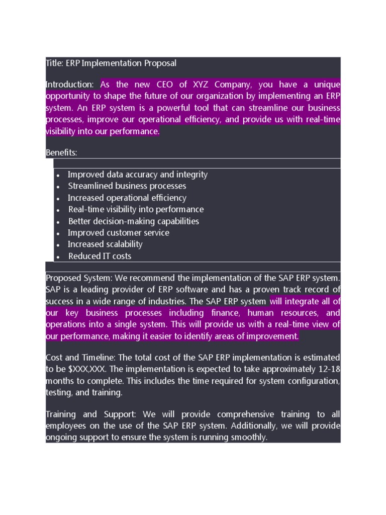 Erp Proposal PDF Enterprise Resource Planning Performance Indicator