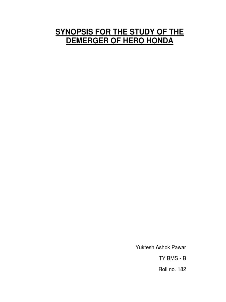Hero honda demerger synopsis pdf corporations financial economics