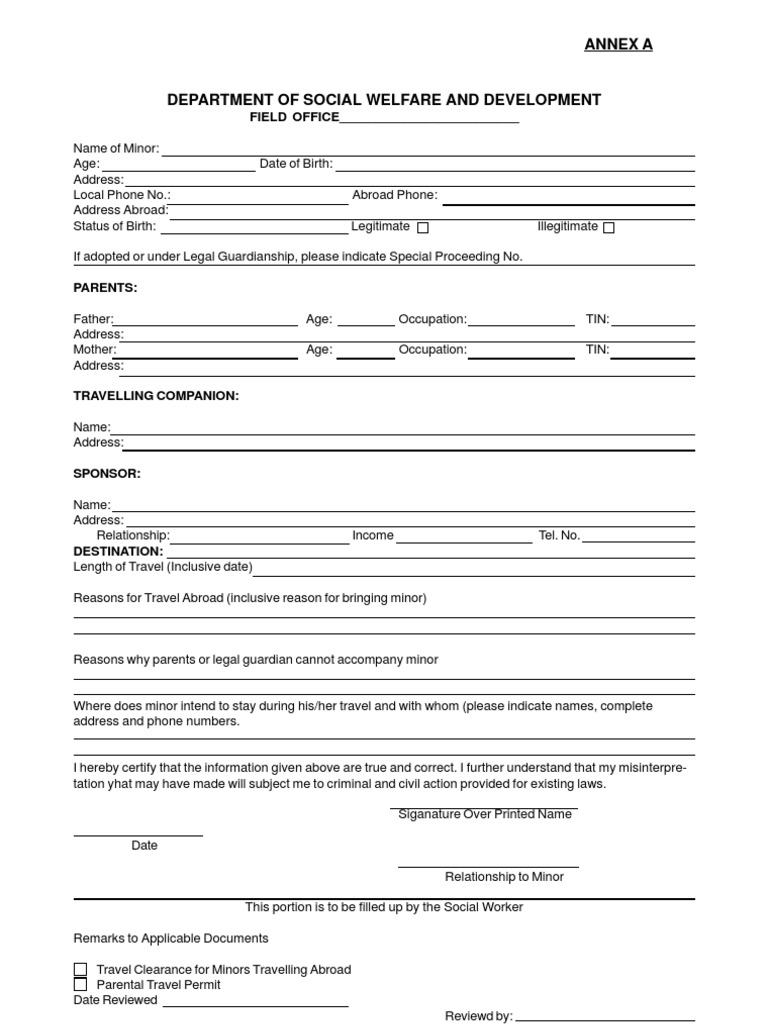 work release form for minors