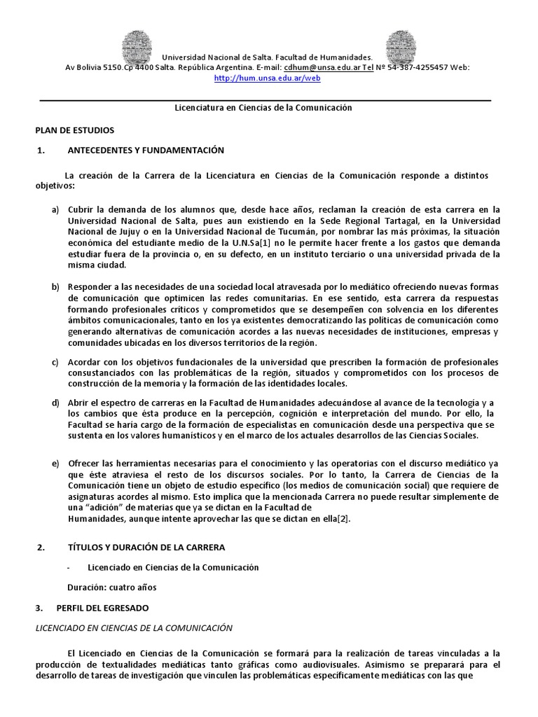 Plan de Estudios Licenciatura en Comunicación | PDF | Planificación ...