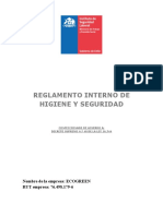 Reglamento Interno de Higiene Y Seguridad: Nombre de La Empresa: ECOGREEN RUT Empresa: 76.498.179-6