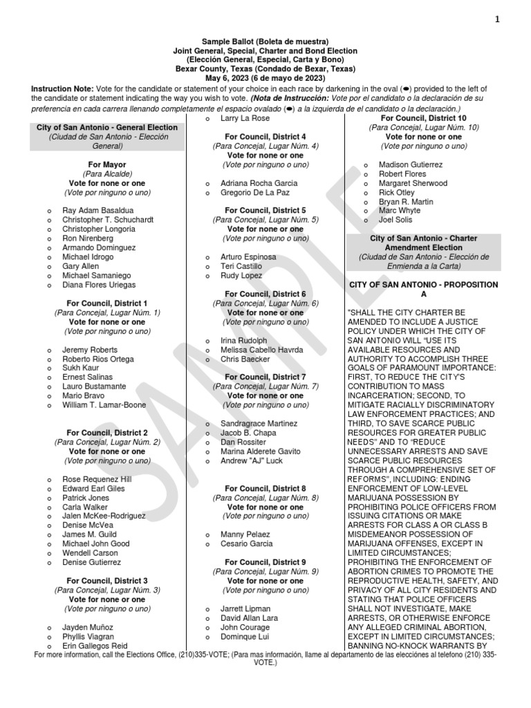 San Antonio May 2023 Sample Ballot | PDF | Criminal Justice | Crime ...