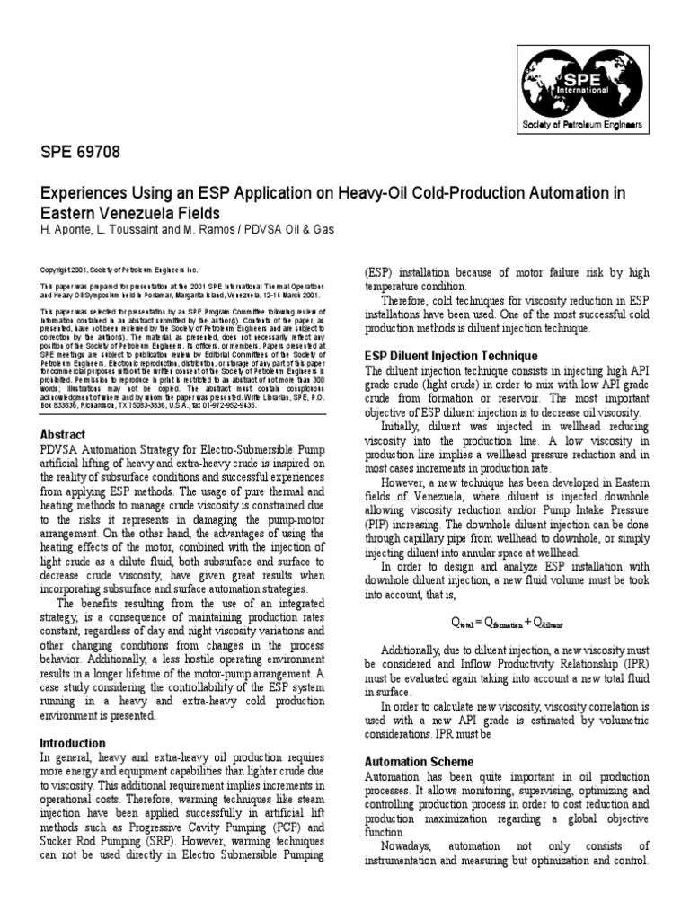 SPE 69708 Experiences Using An ESP Application On Heavy-Oil Cold ...