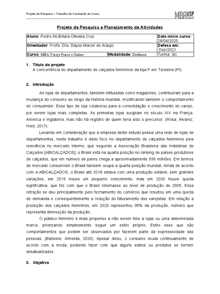Exemplo Projeto de Pesquisa | PDF | Brasil | Metodologia