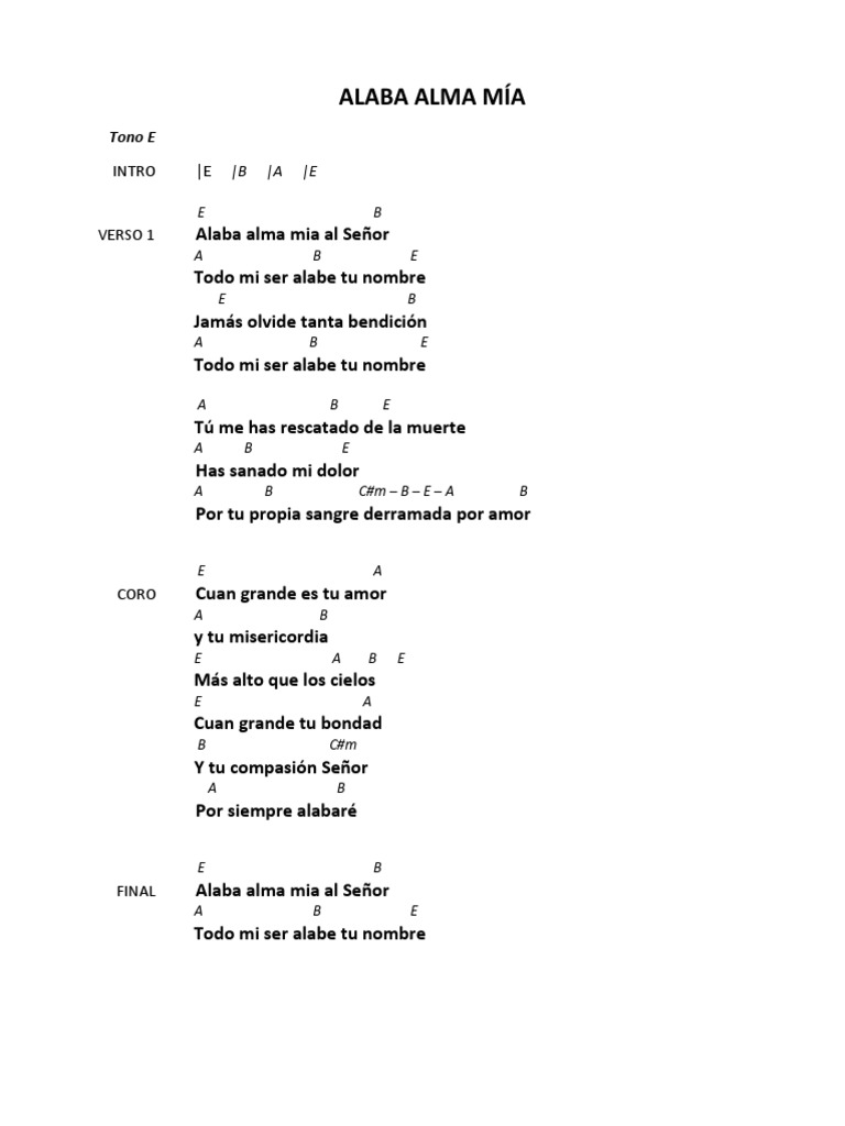 Alaba Alma Mía: Letra y Acordes | PDF