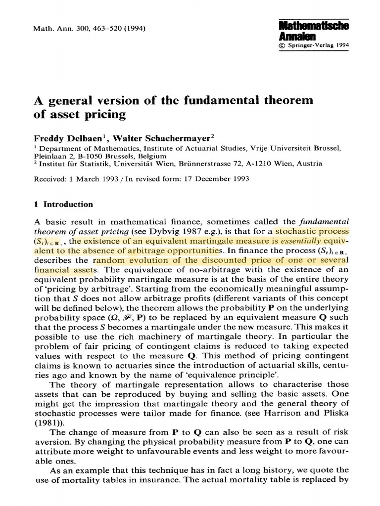 The Fundamental Theorem Of Asset Pricing