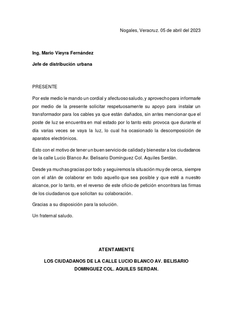 Eejemplo de Oficio de Peticion PDF