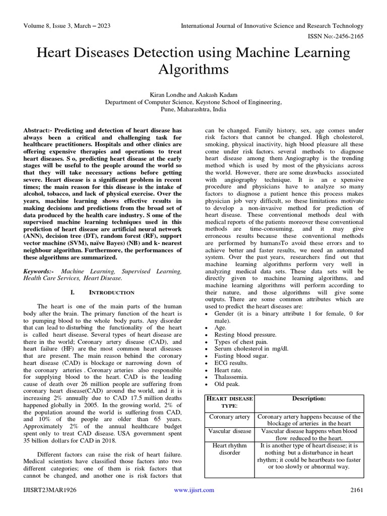 Heart Diseases Detection Using Machine Learning Algorithms | PDF ...