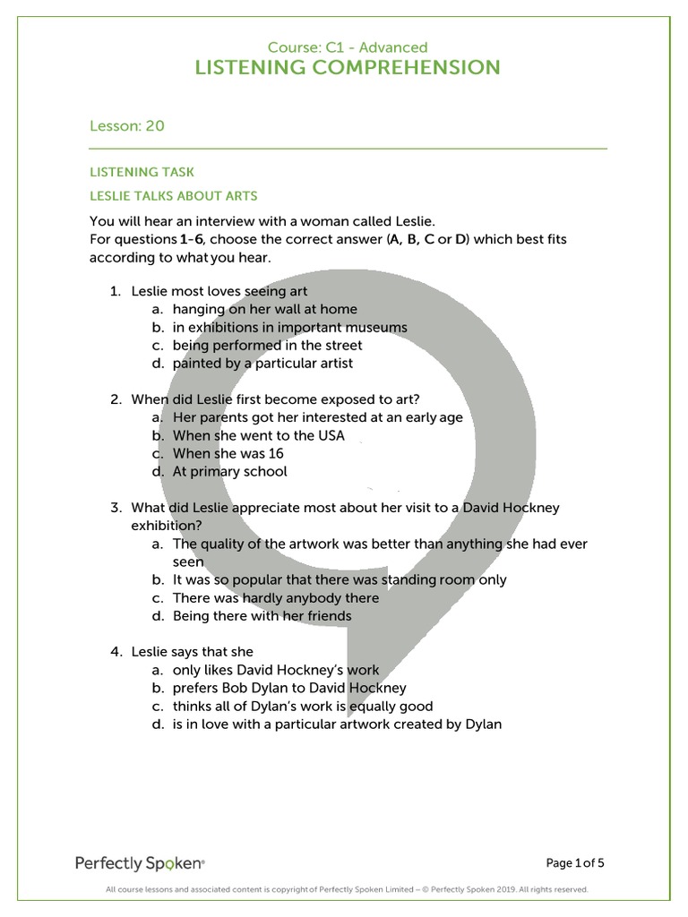 C1 lesson 16 20 listening comprehension pdf
