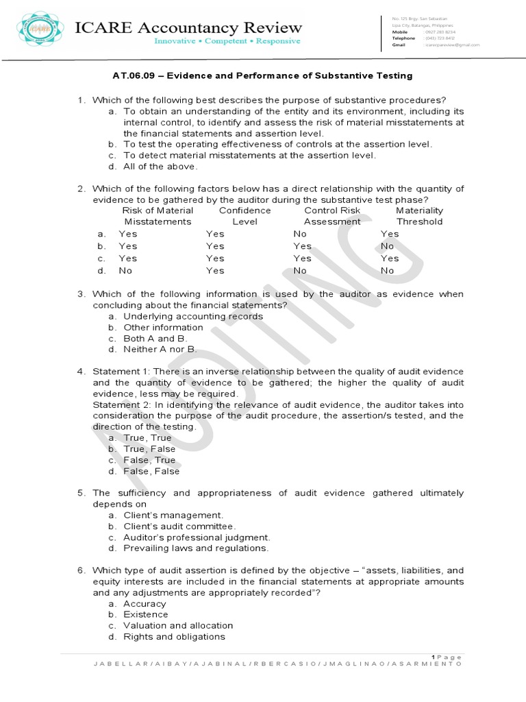 XX AT.06.09-Evidence-and-Performance-of-Substantive-Testing | PDF ...