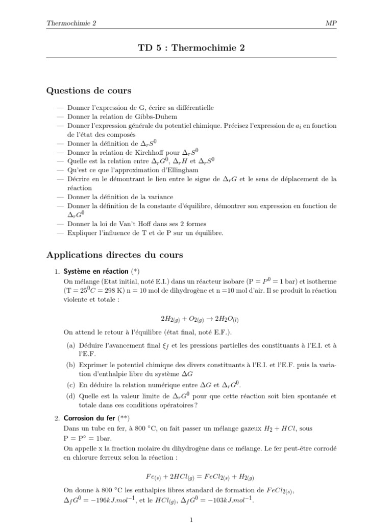 Thermochimie : Concepts et Applications | PDF | Équilibre chimique ...