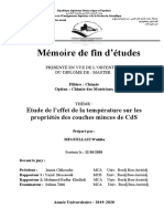 Mémoire de Fin D'Études: Etude de L'Effet de La Température Sur Les Propriétés Des Couches Minces de Cds