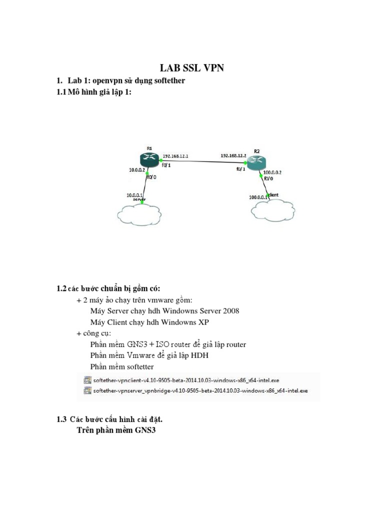 Lab Ssl Vpn: 1. Lab 1: openvpn sử dụng softether 1.1 Mô hình giả lập 1 ...