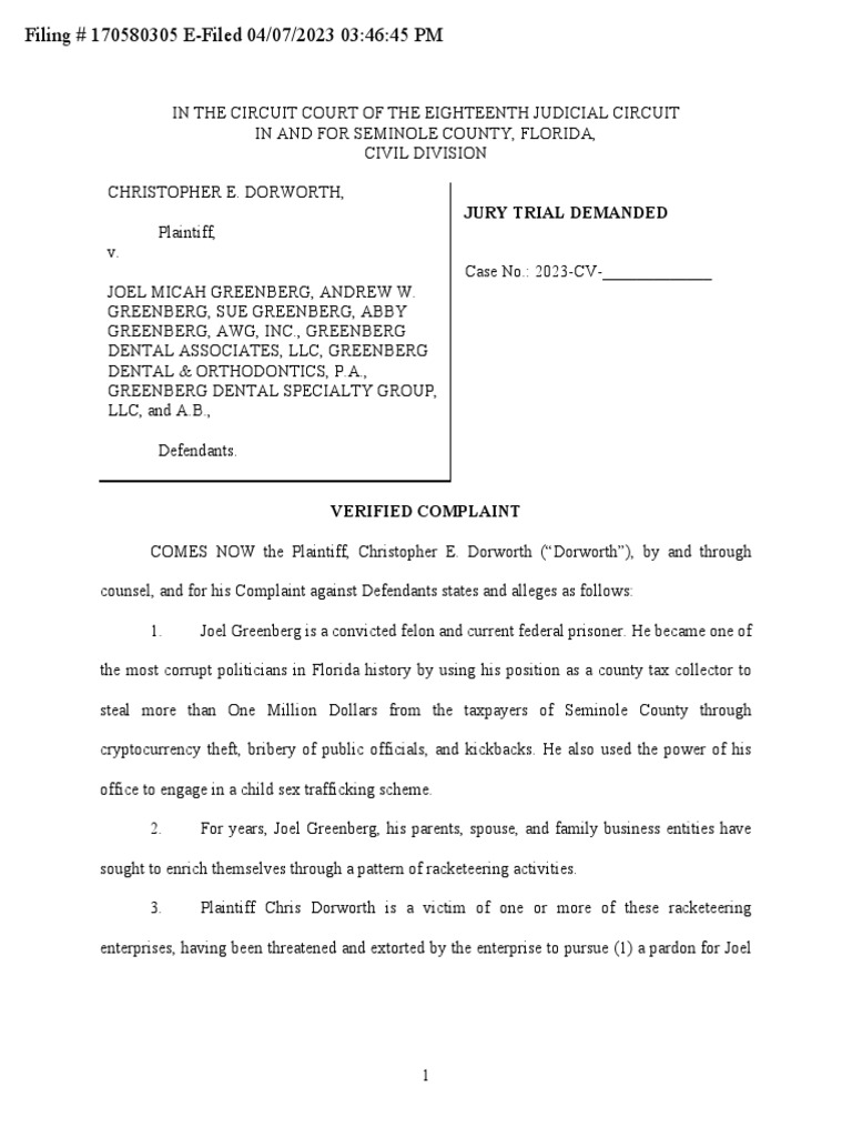 Dorworth v. Greenberg Racketeering Case | PDF | Cryptocurrency ...