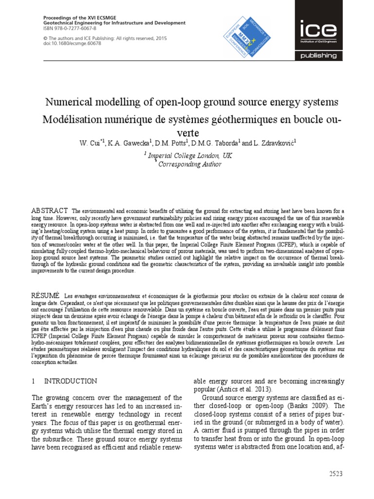 Numerical Modelling of Open-Loop Ground Source Energy Systems | PDF