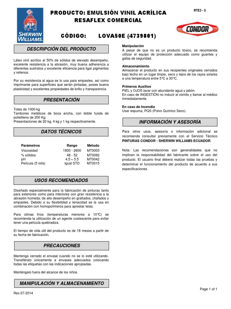 Resaflex: Emulsión Vinílica Eficaz | PDF | Pintura acrilica | Agua