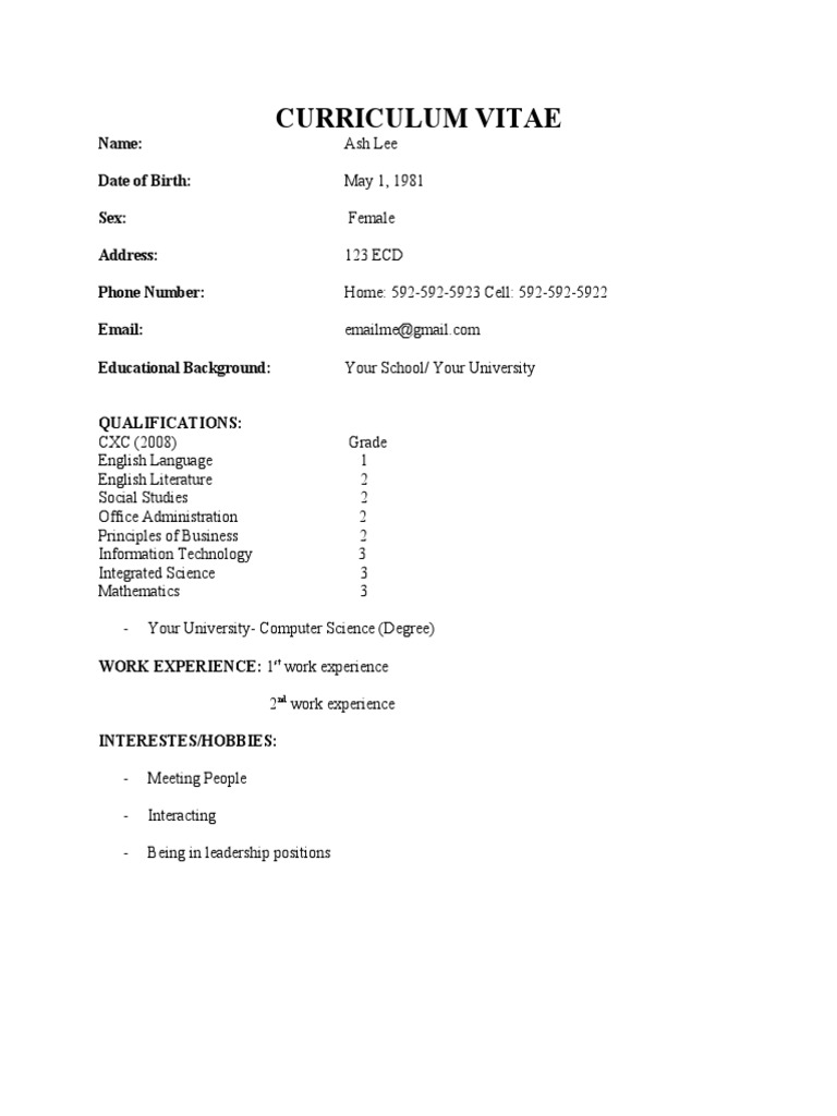 CURRICULUM VITAE Sample | PDF