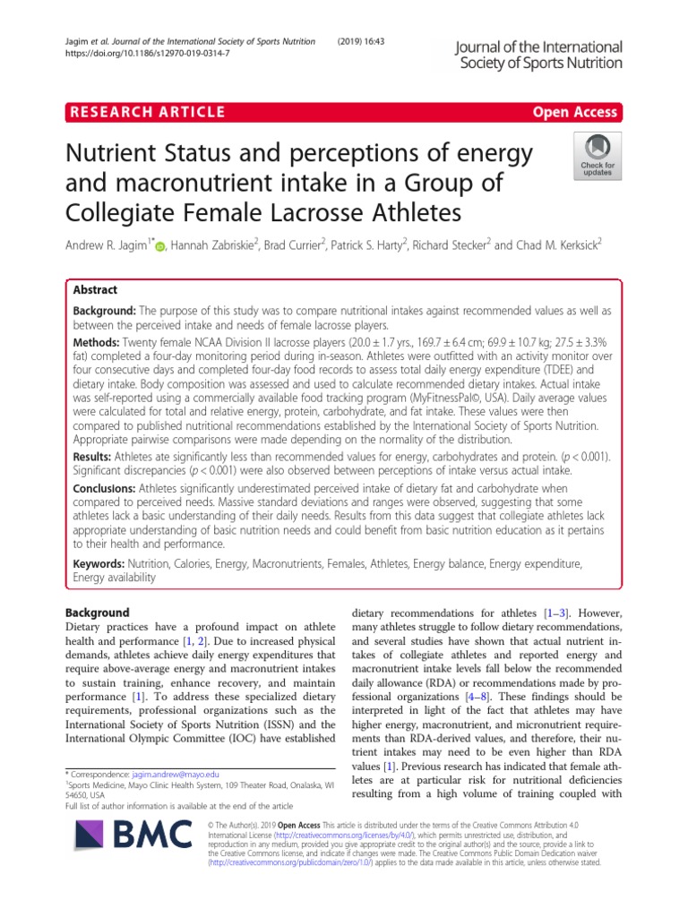 Nutrient Status and Perceptions of Energy and Macronutrient Intake in A