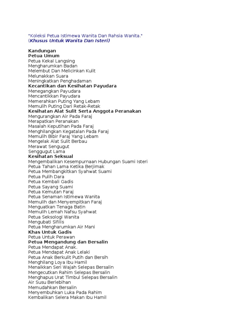 Koleksi Petua Istimewa Wanita Dan Rahsia Wanita
