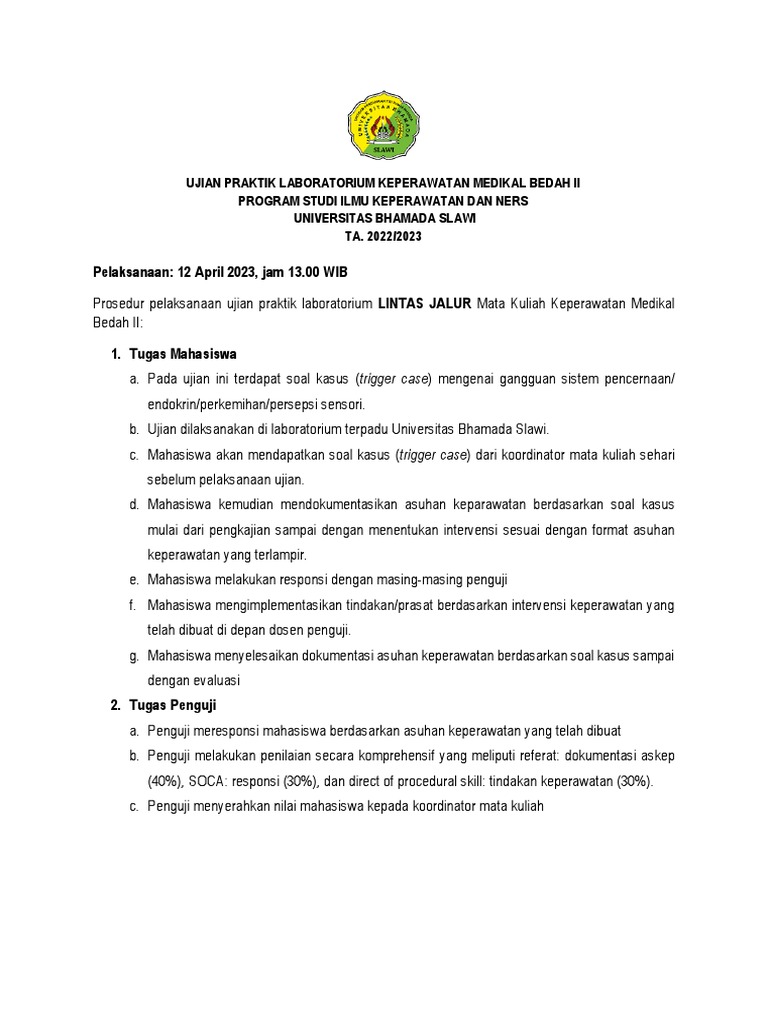 Ujian Praktik Laboratorium Keperawatan Medikal Bedah Ii Pdf