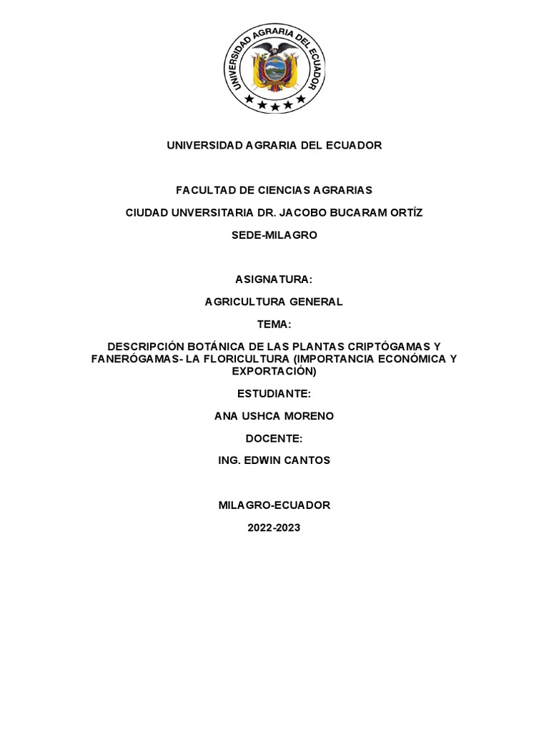 DESCRIPCIÓN BOTÁNICA DE LAS PLANTAS CRIPTÓGAMAS Y FANERÓGAMAS