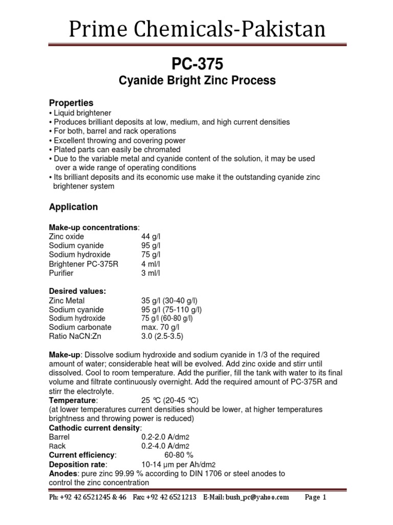 Cyanide Bright Zinc Process Properties, Application, Maintenance, and