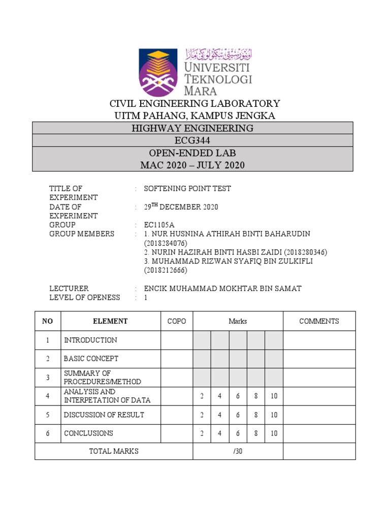 Softening Point Test Report for Bitumen | PDF | Science & Mathematics ...