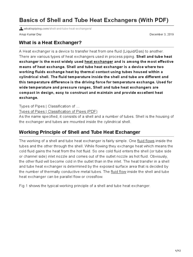Shell and Tube Heat Exchangers Guide | PDF | Heat Exchanger | Pipe ...