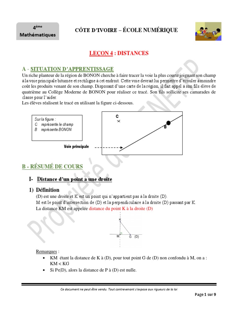 Distance d'un point à une droite 4ème | PDF | Triangle | Angle
