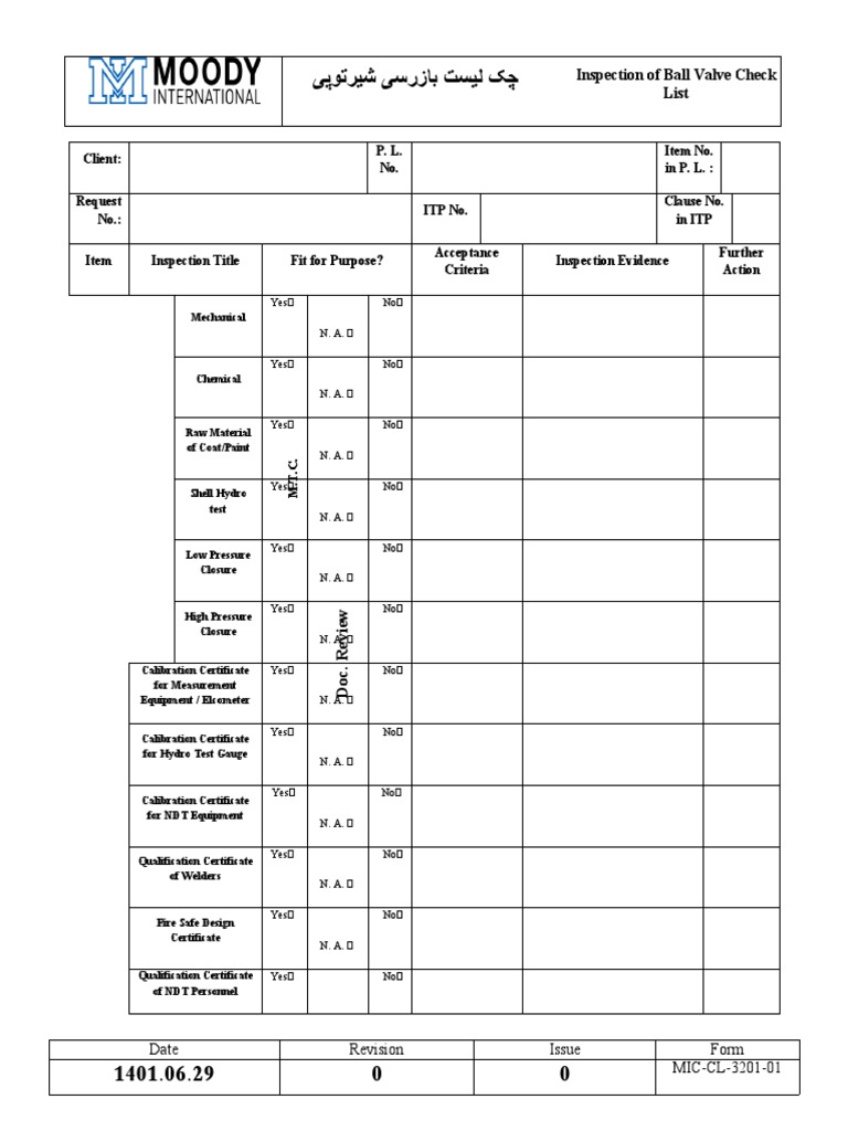 Ball Valve Inspection Checklist | PDF | Nondestructive Testing ...