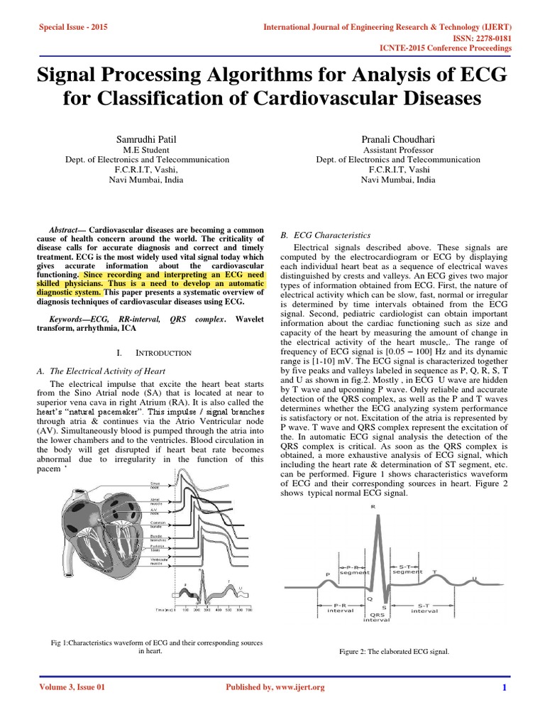 Signal Processing Algorithms For Analysis of ECG For Classification of ...