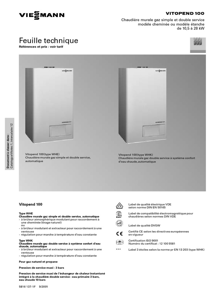 Notice technique chaudière Vitopend 100 PDF Chaudière Chaleur — free download