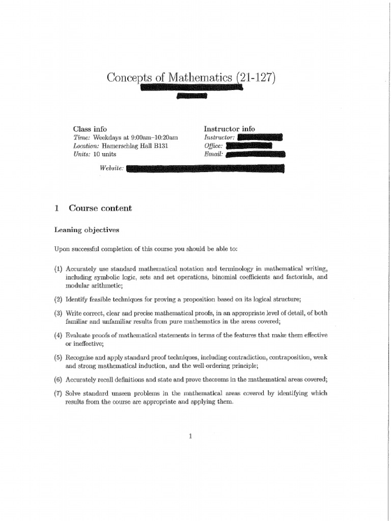 Concepts Of Mathematics Syllabus PDF