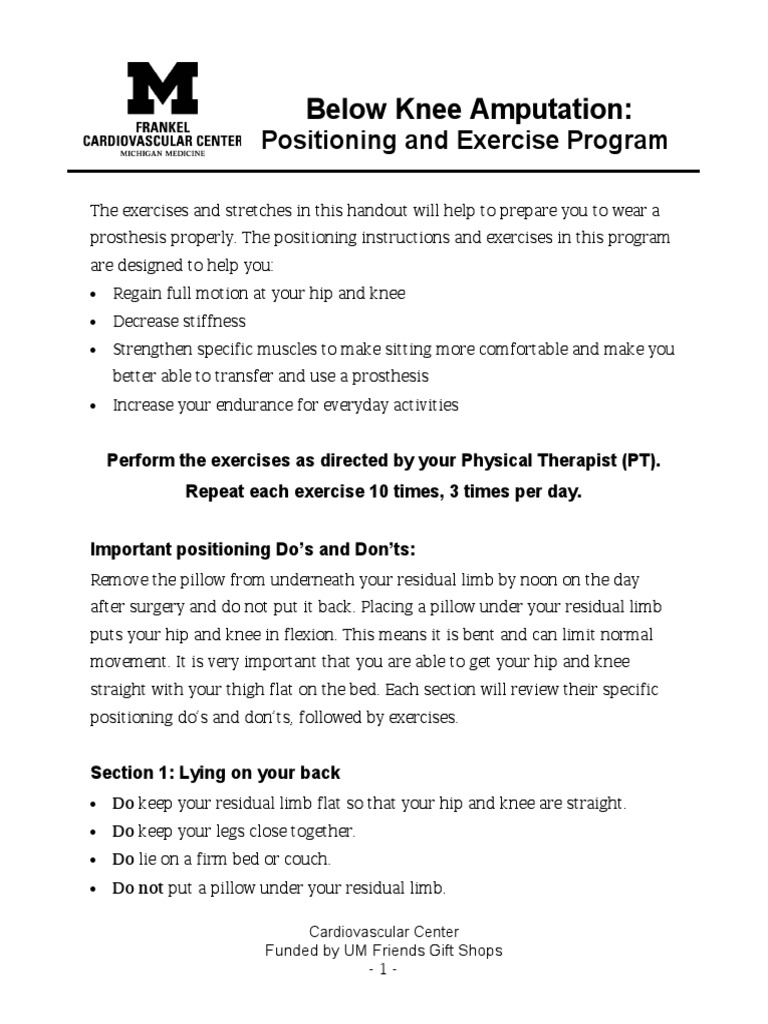 Below Knee Amputation Exercise Guide | PDF | Anatomical Terms Of Motion ...