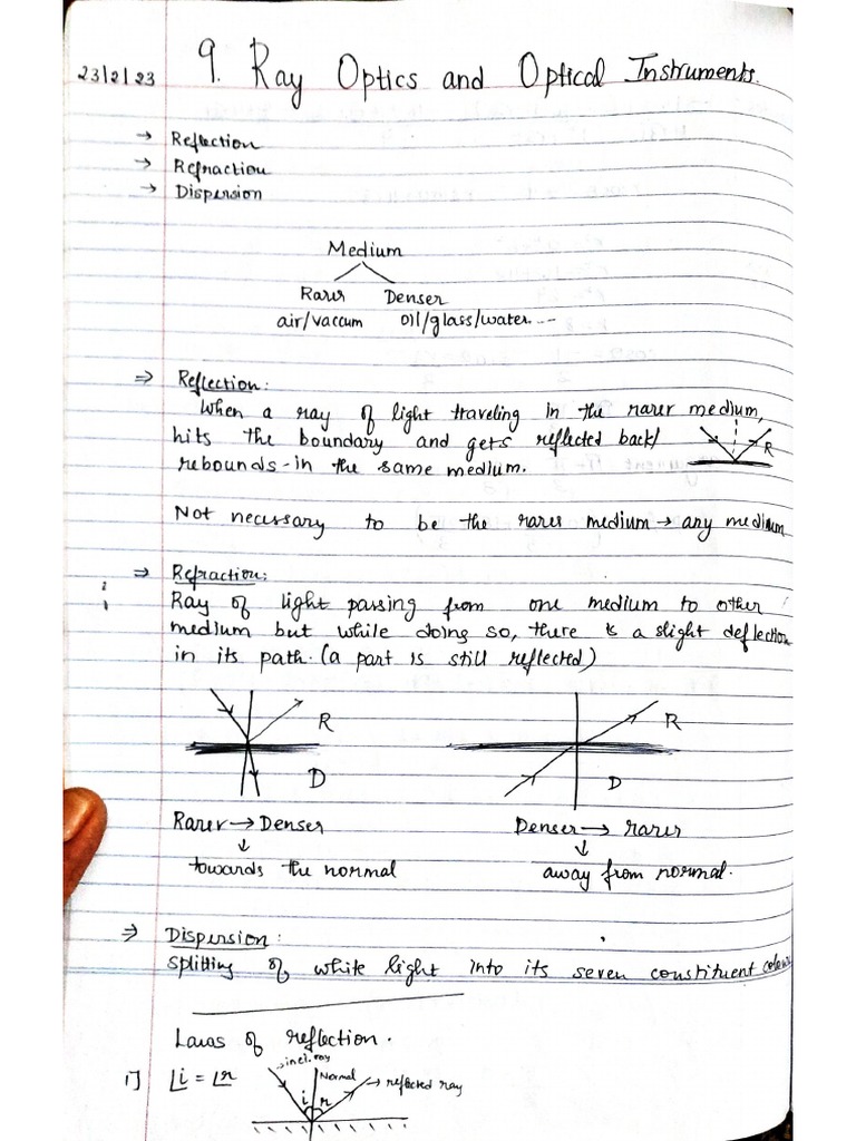 Physics Ray Optics and Optical Instruments Notes | PDF