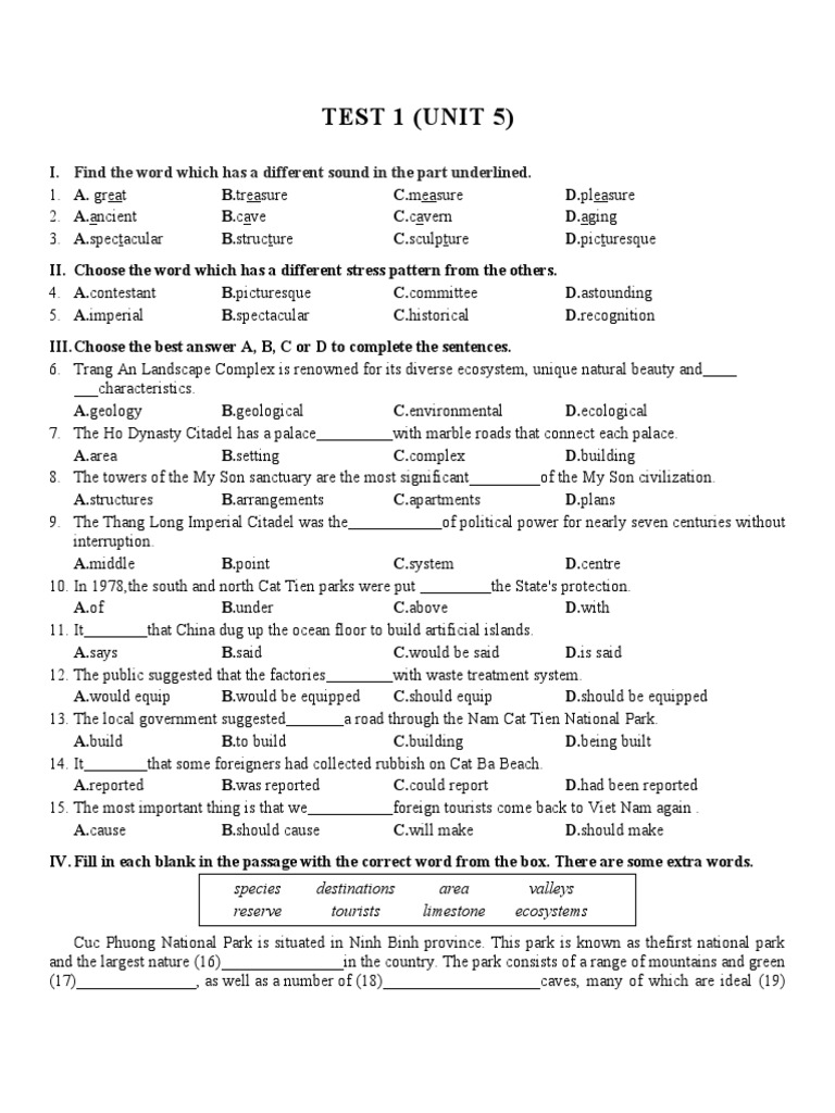 Test 1 unit 5 i find the word which has a different sound in the