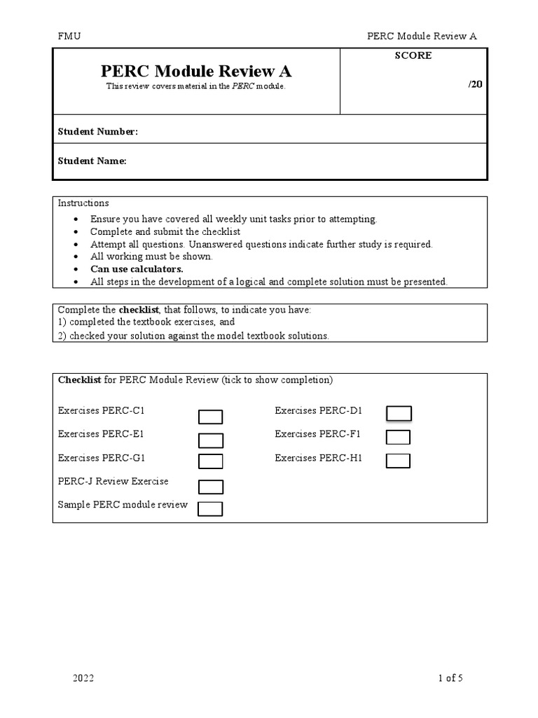 PERC Module Review A 2022 | PDF | Percentage | Physical Sciences