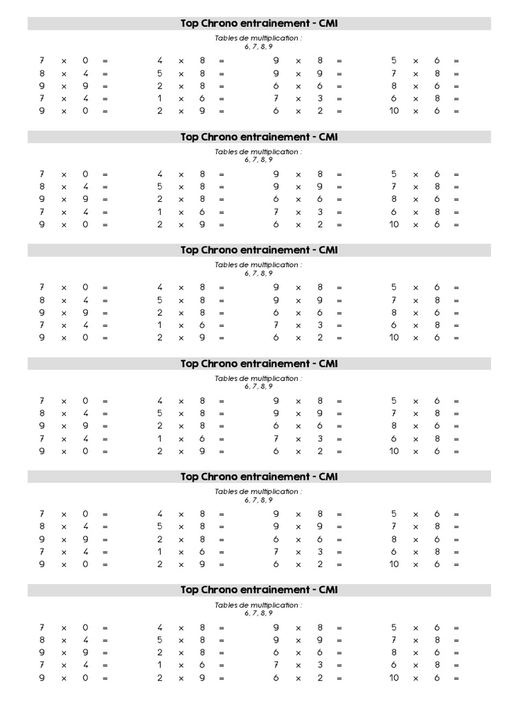 Table De 6 7 8 9