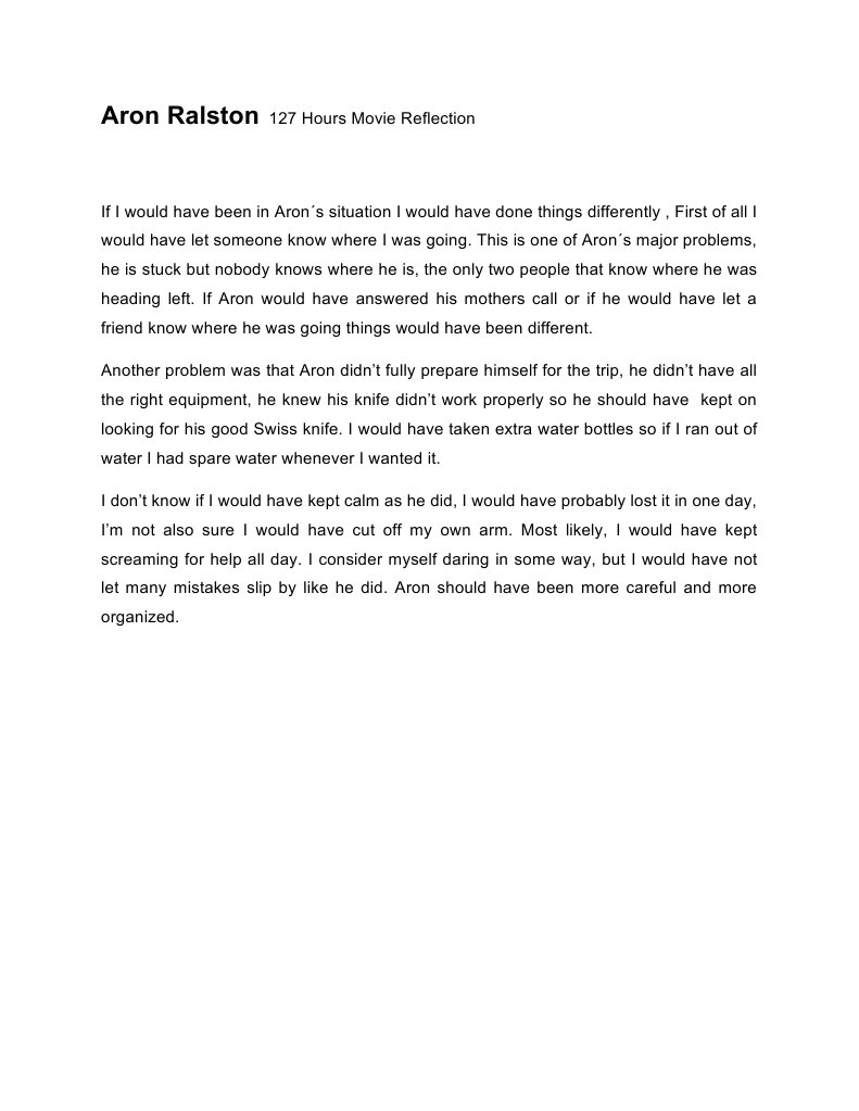 Reflection on Aron Ralston's 127 Hours | PDF