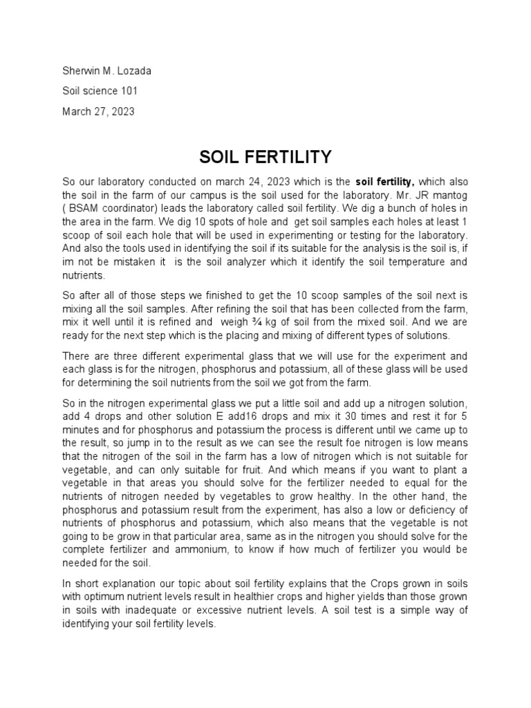 Soil Fertility | Download Free PDF | Soil | Plant Nutrition
