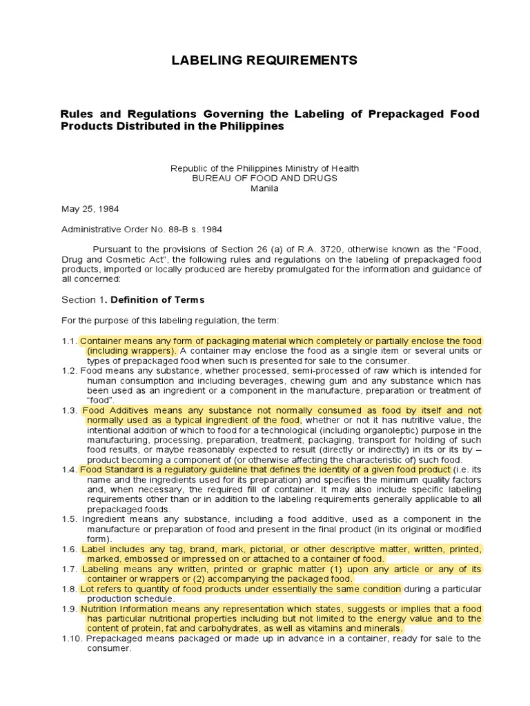 LABELING REQUIREMENTS Quiz 5 PDF Calorie Packaging And Labeling