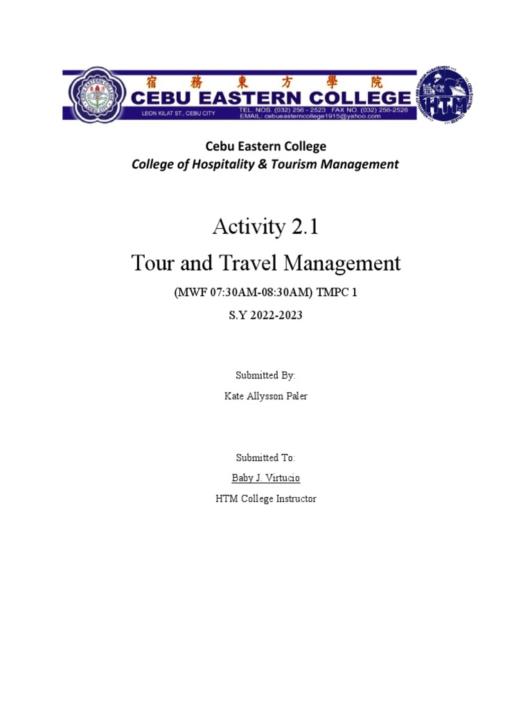Activity 2 1 tour and travel management college of hospitality