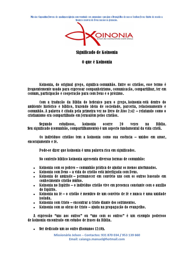 Significado de Koinonia na Bíblia | PDF | Bíblia | Fé